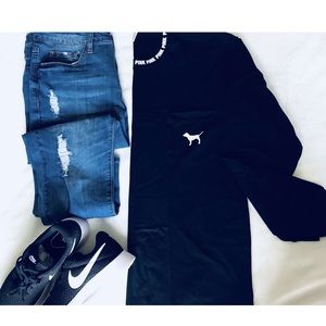 Black Pink Campus Long Sleeve Pocket Tee